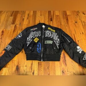 First Row Black Bomber Jacket with Patches